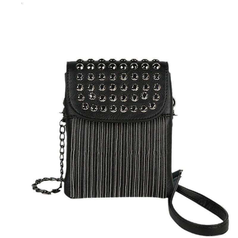 Chain tassel small bag for women autumn and winter Europe and the United States fashion riveted tassel bag pu crossbody shoulder bag mobile phone bag