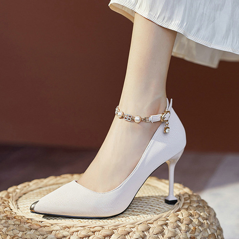 Temperament Summer New 2024 Shallow Mouth Stiletto High Heels Baotou European Daily Comfortable White Sexy Pointed Women's Pumps