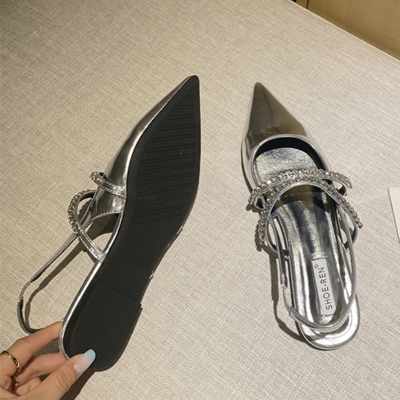 2025 new Rhies Fashion Pointed Toe Ladies Flats Female Casual Sgback Sandals Women Flat With Shoes Slides ac77