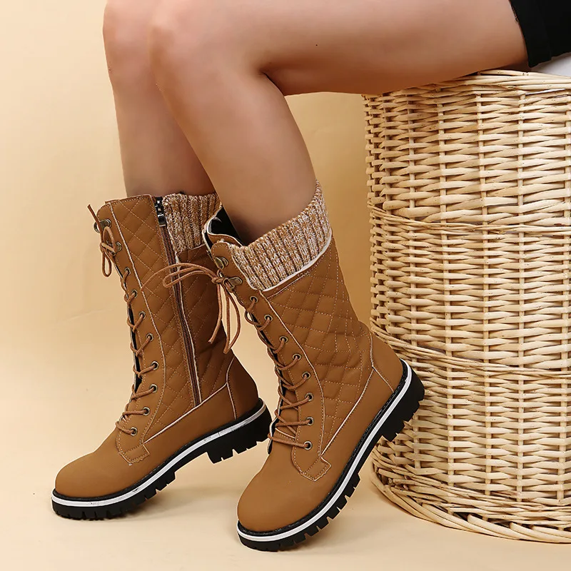 Women Plush Mid-calf 2023 Winter New Designer Warm Snow Boots Ladies Furry Lace Up Platform Shoes Botas De Mujer
