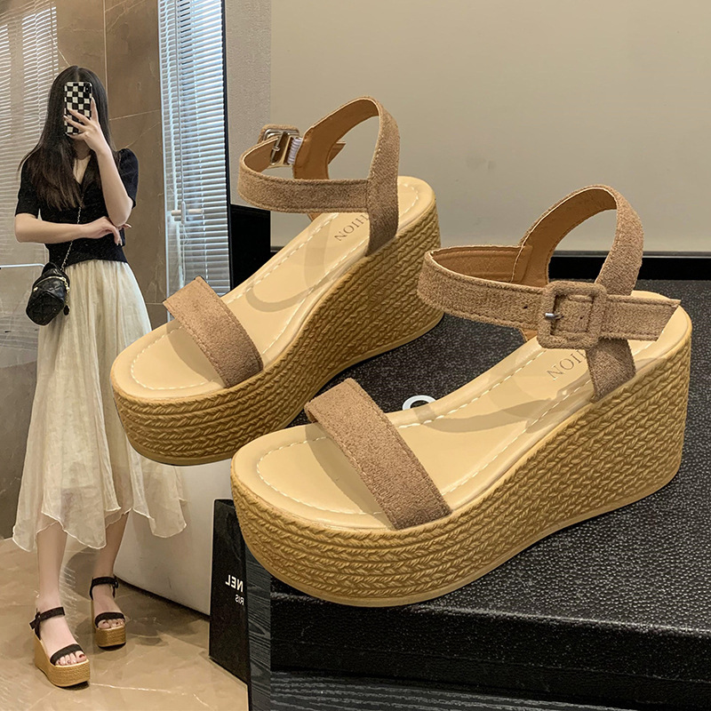 Shoes Veet 2024 Sandals Clogs Wedge Large Size Espadrilles Platform Summer Heels Muffins shoe Suit Female Beige Suede New Big 27d4