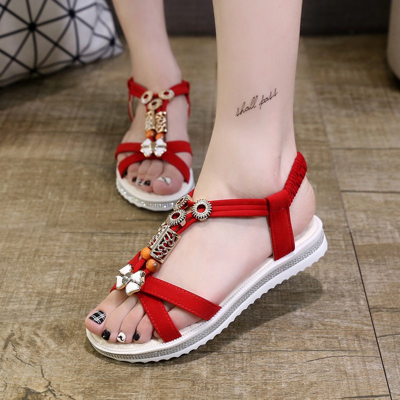 Sandals for women 2024 summer Korean fashion Bosimi non-slip flat sandals casual rhinestone student women's shoes
