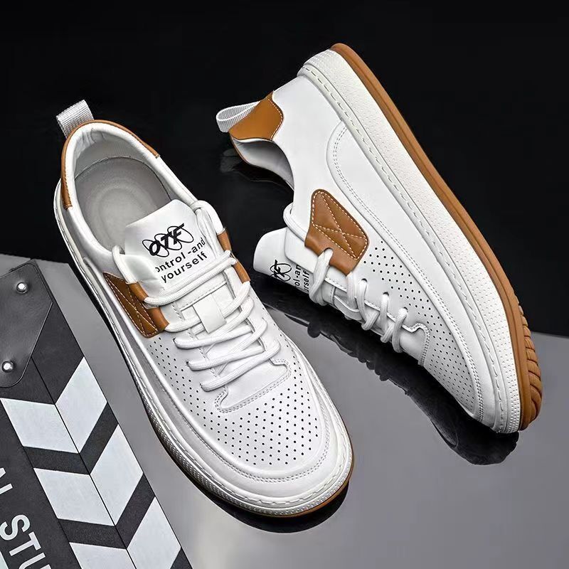 2024 New fashion trend anti-slip gum out-sole PU leather upper men's flat plate board walking shoes sneakers for man