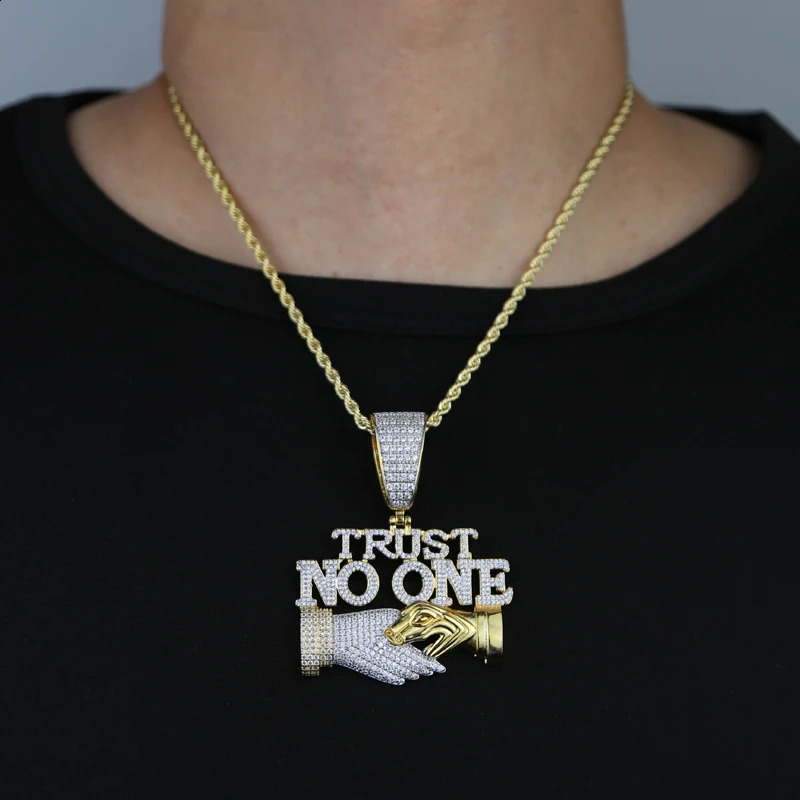 Iced Out Bling Letters No One Pendant Necklace Two tone Color CZ Zircon Swing Arm Charm Mens Hip Hop Jewelry 240912