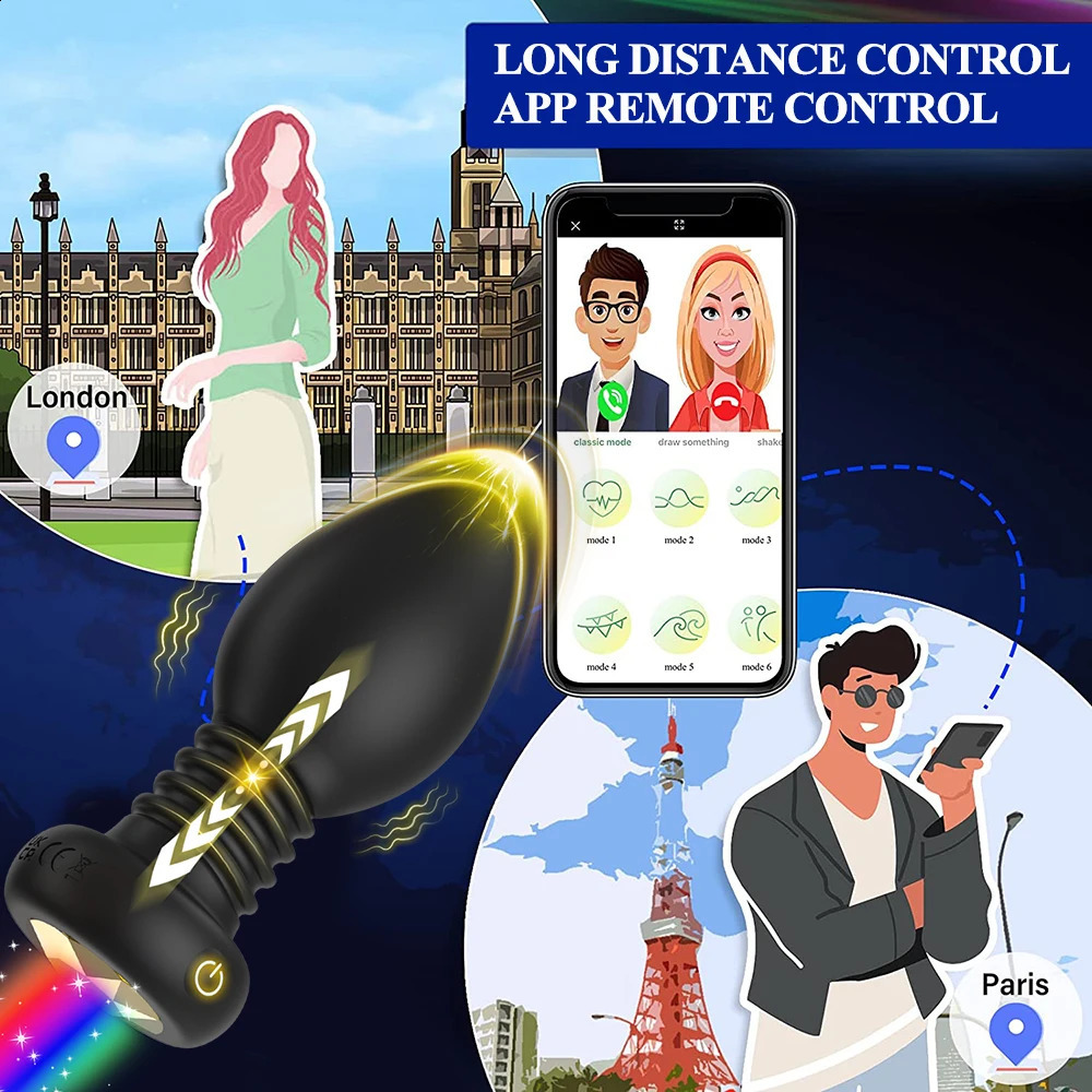 Telescopic anal plug prostate massager male dildo vibrator LED color light vaginal sex toy 240914