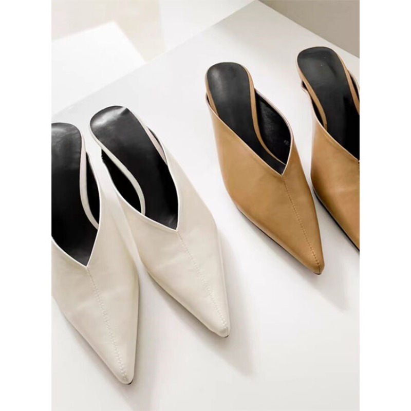 Fashion Summer Minimalist Black White Slippers New Comfortable Women's Low Heel Commuting Pointed Female Student sandals 34-43 bc9d fc5