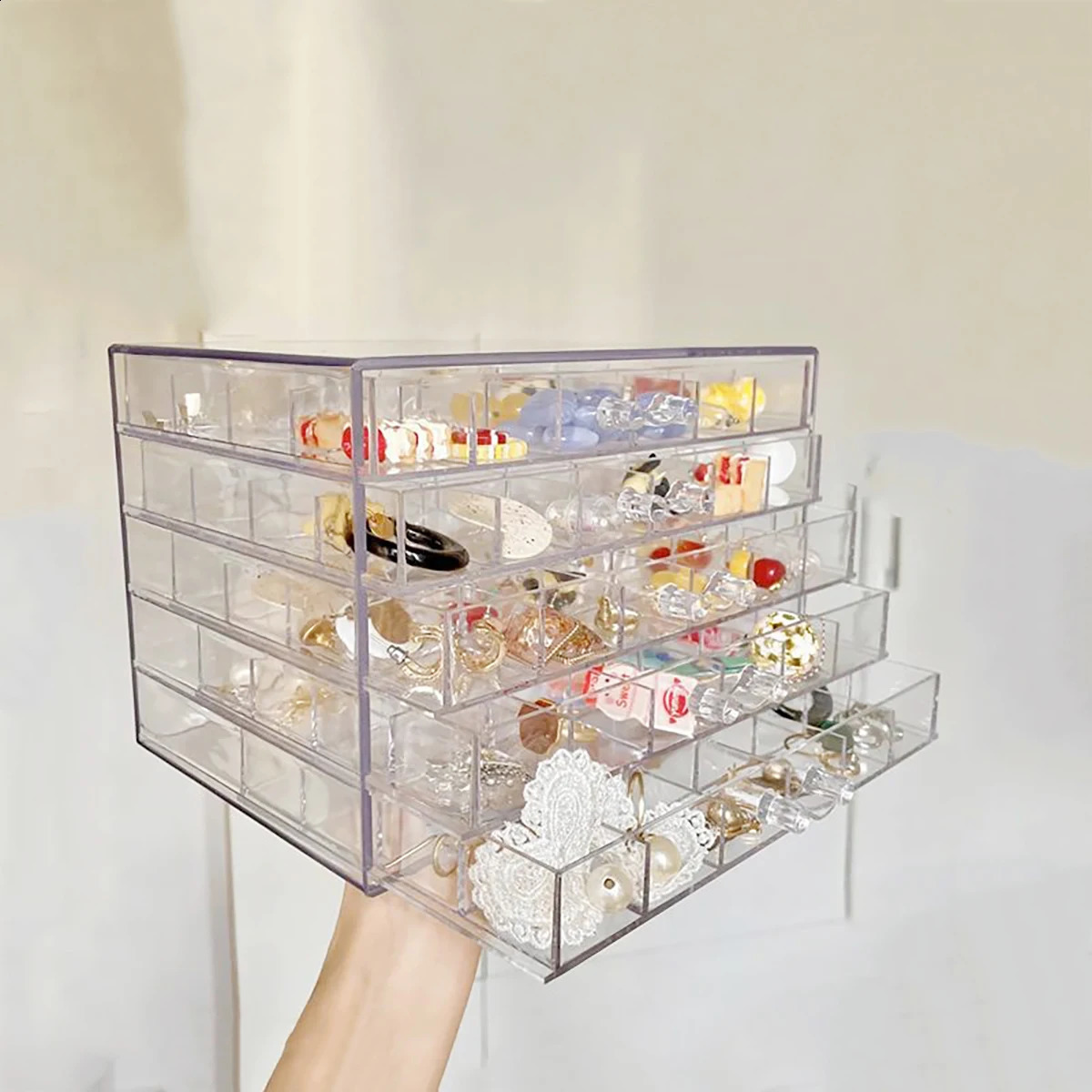 1pc Five-layer Jewelry Storage Box Color Is Divided Into Transparent Gray Can Be Used For Jewelry Storage 240910