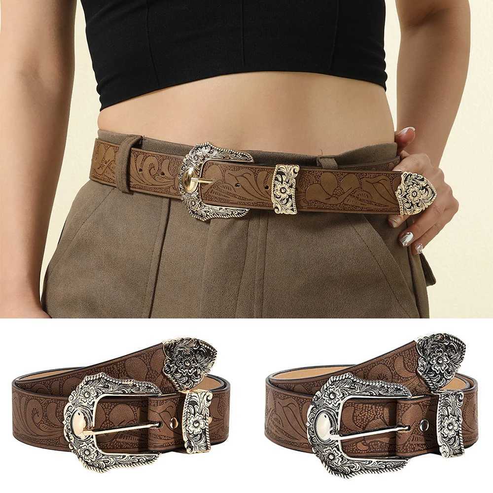 PU Leather Belts Luxury Metal Carved Buckle Jeans Dress Pants Waistband Western Brown Cowgirl Waist Belt Hip Hop Fashion BeltX240914