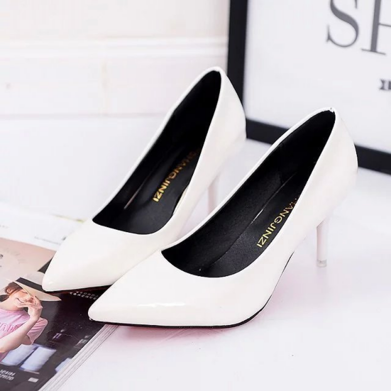 2025 new Women's Size Large Pumps Pointed Toe Patent Leather High Dress White Wedding Shoes Thin Basic Pump Red Heels c1f9 1451