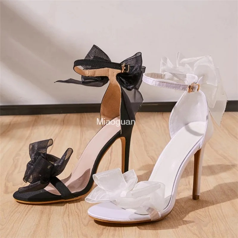 High Heel Designer Luxury Sandals Classic White Women's Wedding Shoes Bridal Fashion with Bow Pointed Top Female Big Size 41 42
