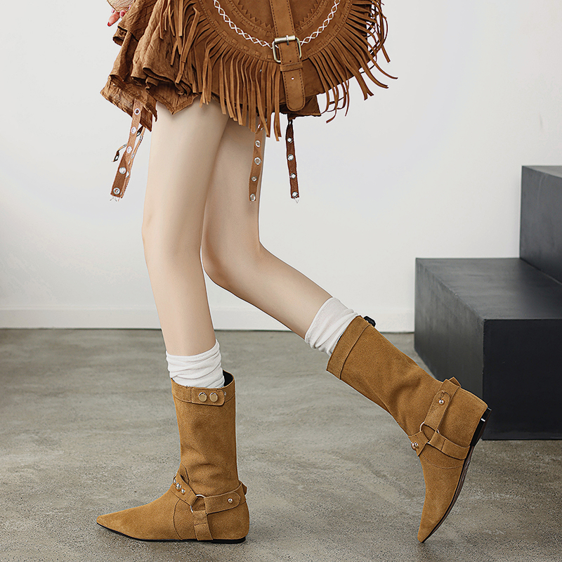 2024 New Autumn Winter Fashion Pointed Toe for Short Boots Women Shoes Chunky Heel Western 3bec