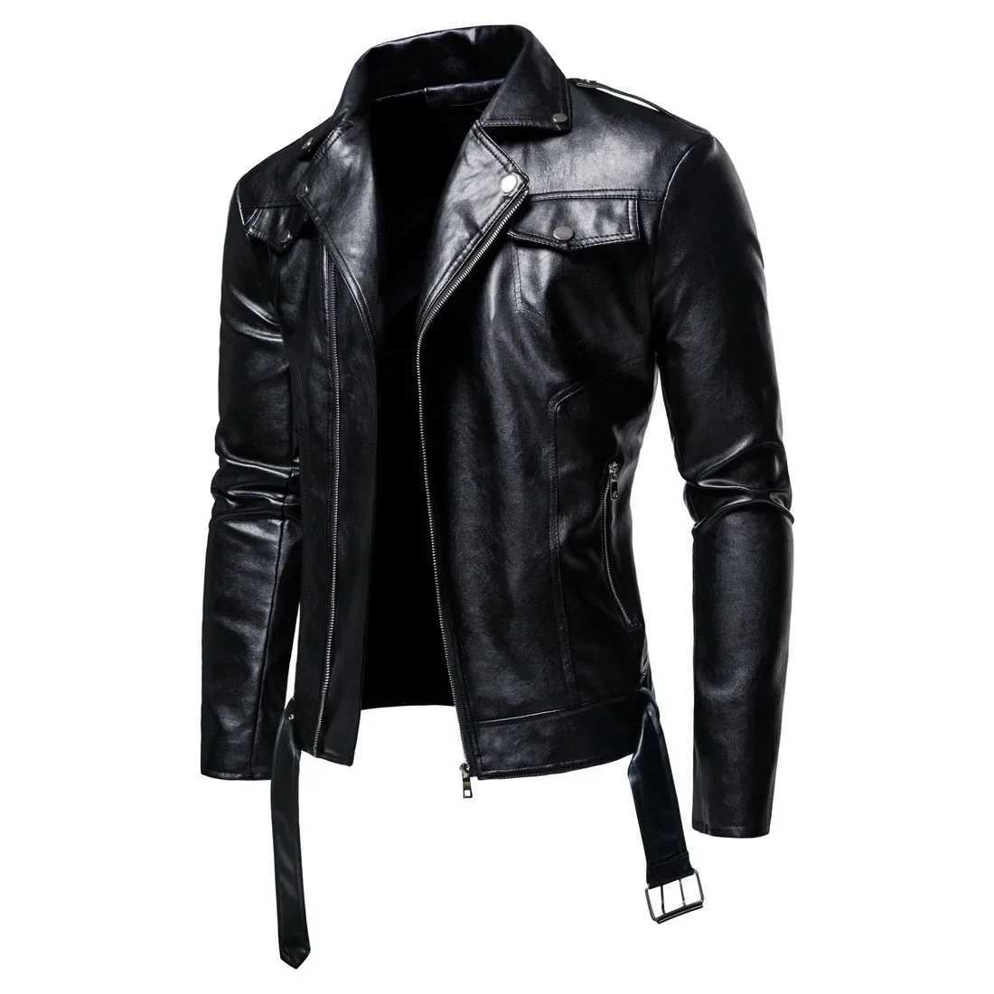 2023 Autumn New Large Mens Polo Collar Mens Motorcycle Leather Coat PU Fashion Leather Jacket CoatX240913