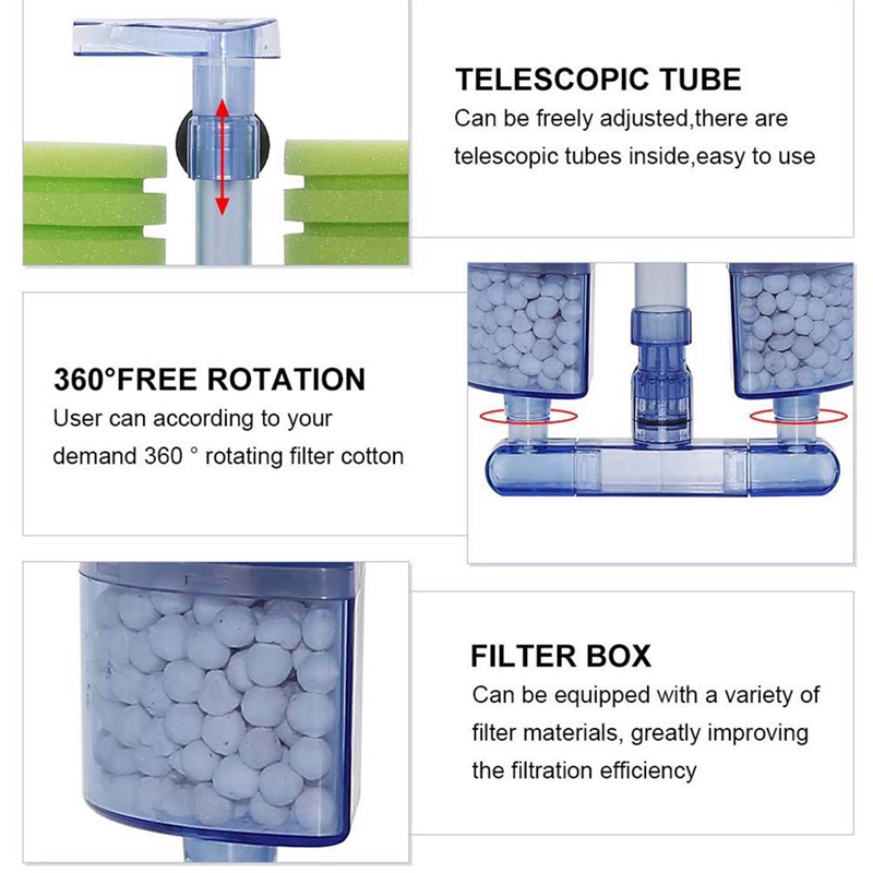 Aquarium Filter,Ultra Quiet Aquarium Biochemical Sponge Filter Fish Tank Air Pump Betta Fry Aquarium Fish Tank Water Fall Double