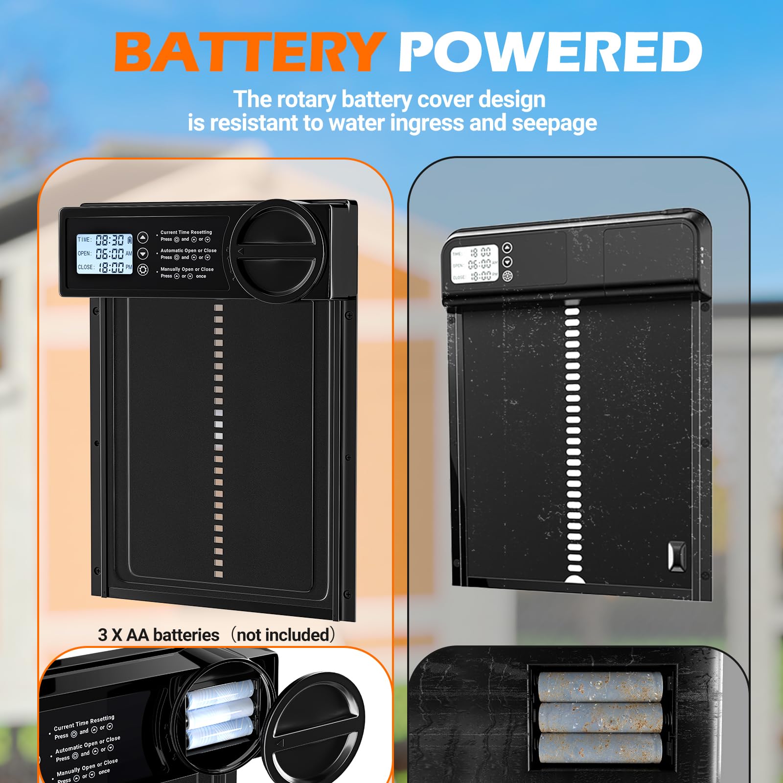 Automatic Chicken Coop Door 2Pcs, Aluminum Automatic Chicken Door with Battery-Powered, LCD Display Timer and Anti-Pinch Feature