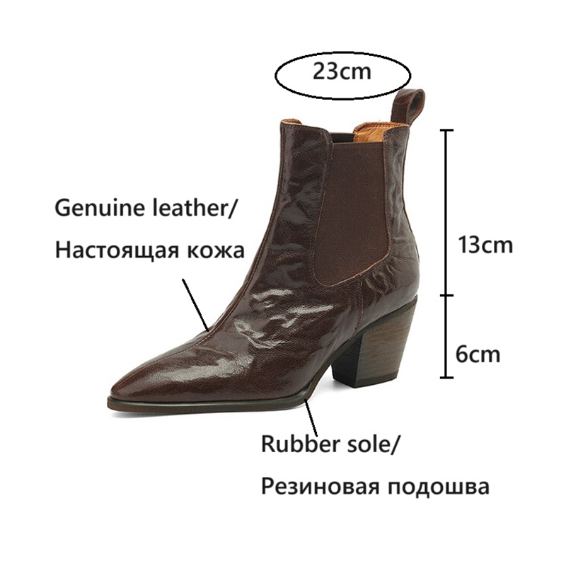 NEW Autumn Women Boots Genuine Leather Shoes for Women Pointed Toe Chunky Heel Shoes Slip-on Modern Boots Handmade Short Boots