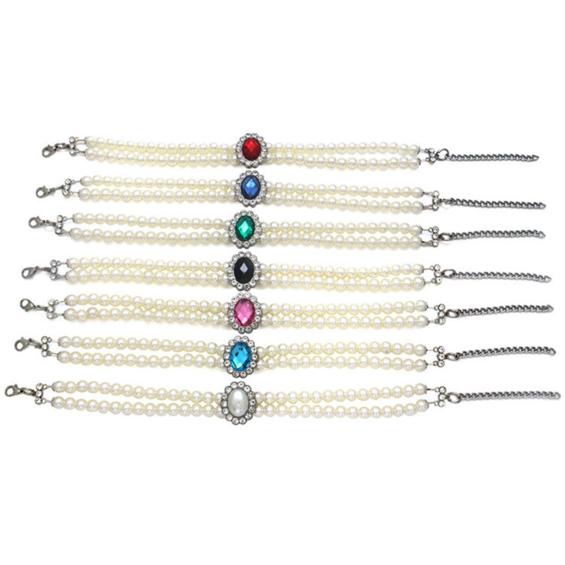 Pearl Pet Collar Necklace Double Row Imitation Gemstone Cat Collars Adjustable Rhinestone Accessory for Small Medium Dogs & Cats