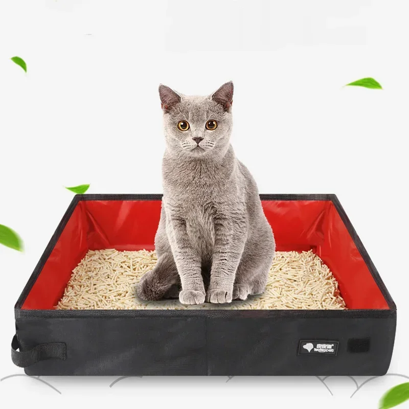Folding Cats Litter Box Portable Travel Pet Litter Pan Lightweight Foldable Dog Toilet Tray Waterproof Lining Leak Easy to Clean