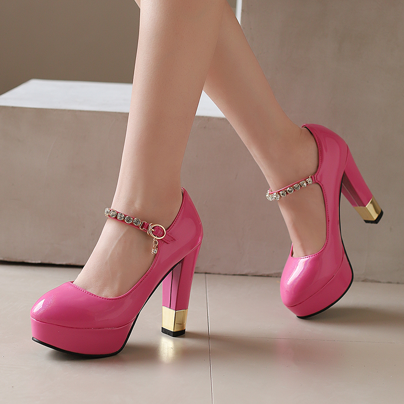 Plus Size Rhie Decorated Sweet High Heels Ultra-High Platform Mary Jane Shoes 4 Ultra-