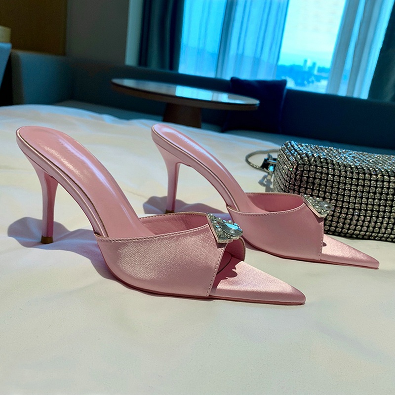 New 2024 Summer Pointy-head Rhie One-e High Heel Sandals Silk Fairy Slippers Wedding Shoes 0121