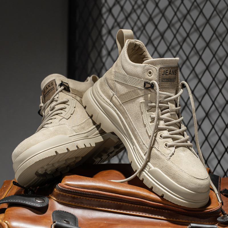 Autumn New Winter High Top Thick Soled Wear-resistant Genuine Leather Casual Versatile Men's Hiking Shoes e0fa