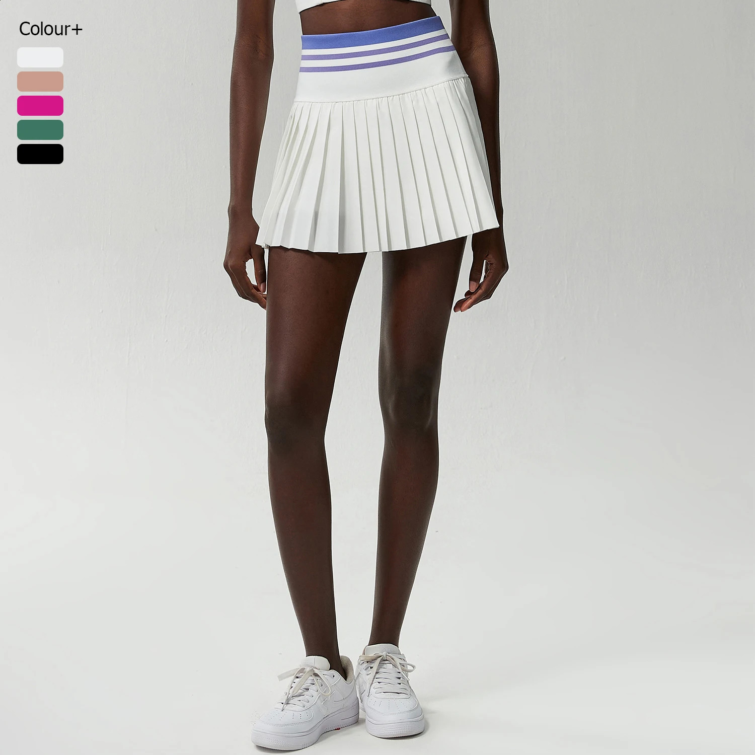 Women Pleated Tennis Skirt Summer Solid Color High Waist Yoga Running Skort 2 In 1 Pocket Gym Short Sportswear Workout Clothes 240902