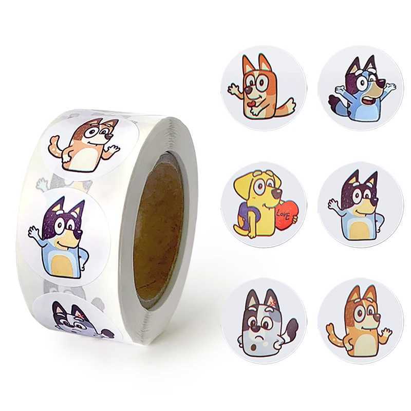 Kids' Toy Stickers Bingo Bluey Stickers Accessories 500 Sheets/Roll Round Cartoon Stickers Hand Account Diary Decoration Toys For Children Q24091