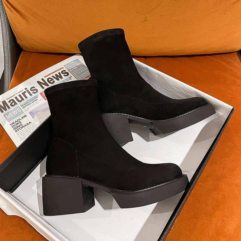 Flat Boots Platform Female Shoes Round Toe Zipper Boots-Women Clogs Ladies Rock Lolita Autumn High Heel 2022 Black Ankle Solid F 415f -Women