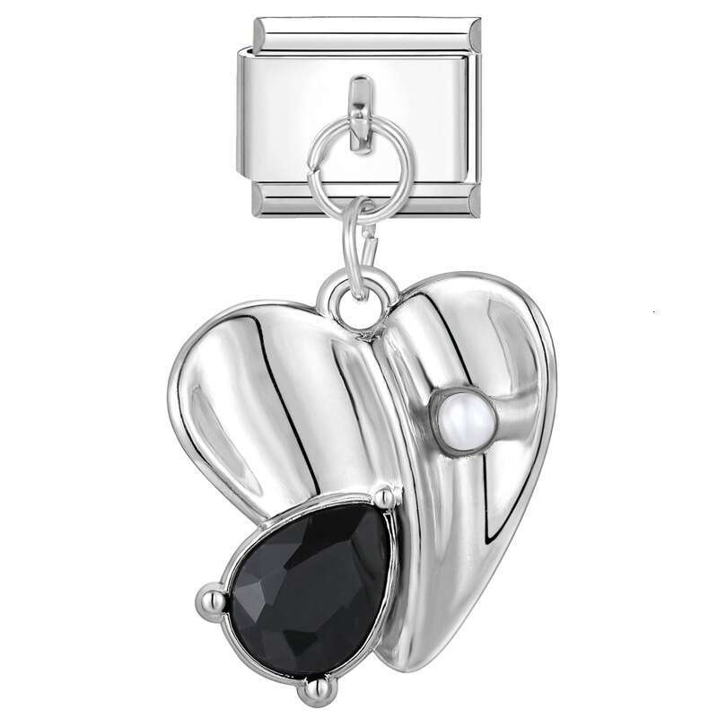 New Women's Gift black flower heart bow Pendant Italian Charms Links Bangle Beads Fit 9mm Stainless Steel Bracelet Making DIY For Women Fashion J