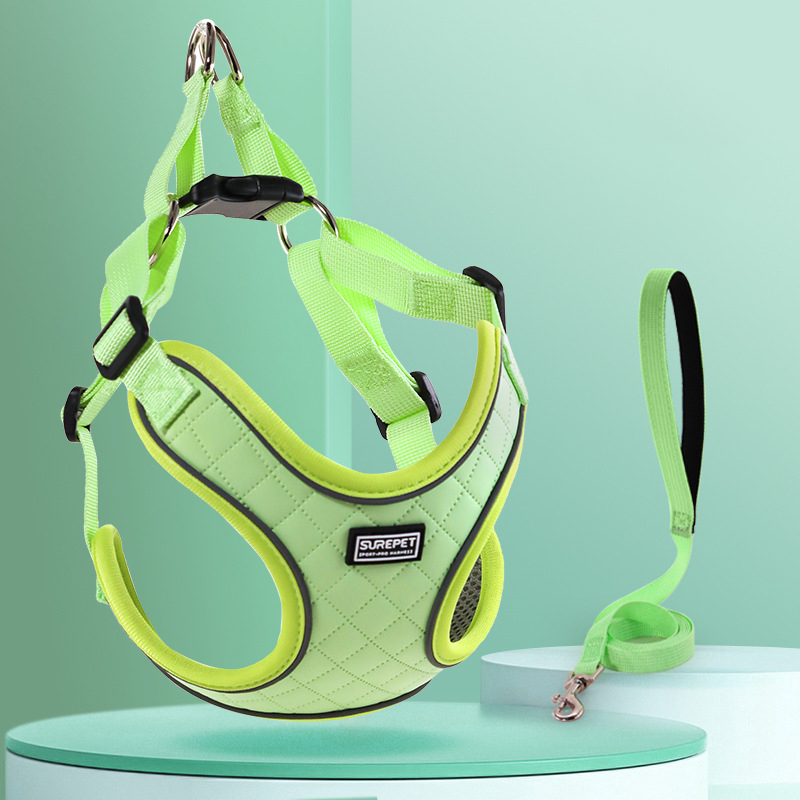 Leather Dog Harness and Leash Set Adjustable Vest Style Anti-Escape Pet Harnesses Dog Leashes for Small To Medium Dogs and Cats