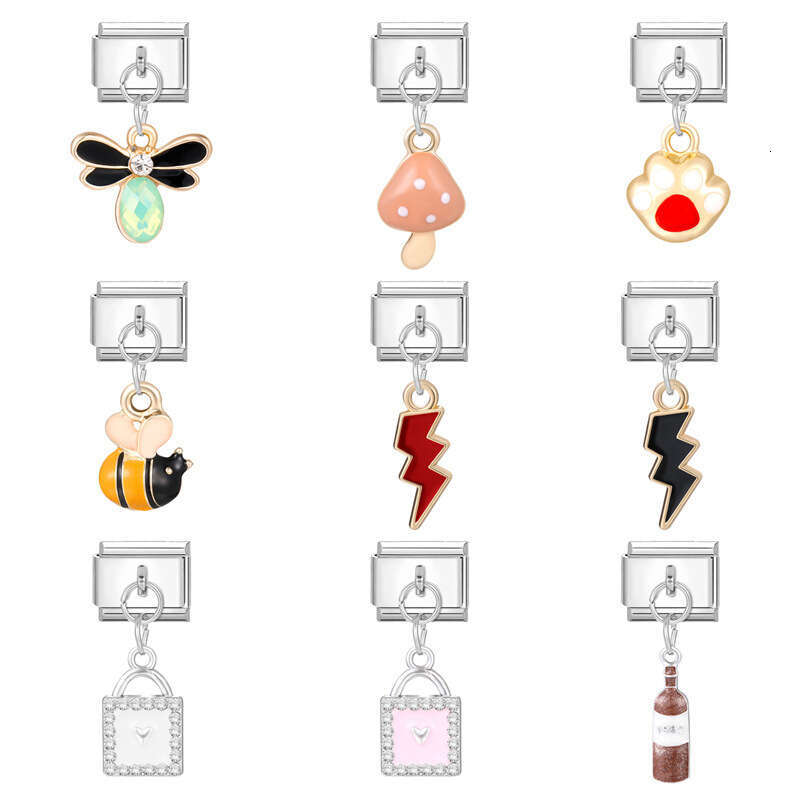 New Women's Gift Mushroom dragonfly Pendant Italian Charms Links Bangle Beads Fit 9mm Stainless Steel Bracelet Making DIY For Women Fashion Jewel