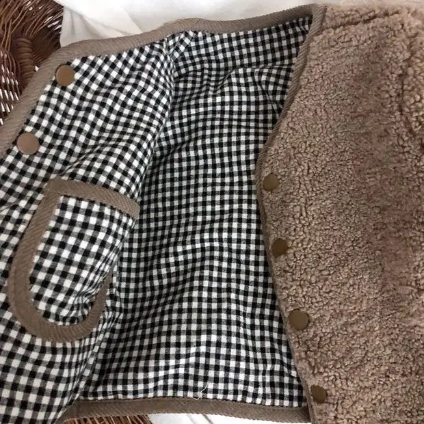 Children Winter Double Sided Wear Jacket Coats Korean Baby Boys Girls Lambswool Plaid Single Breasted Warm Outerwear 240906
