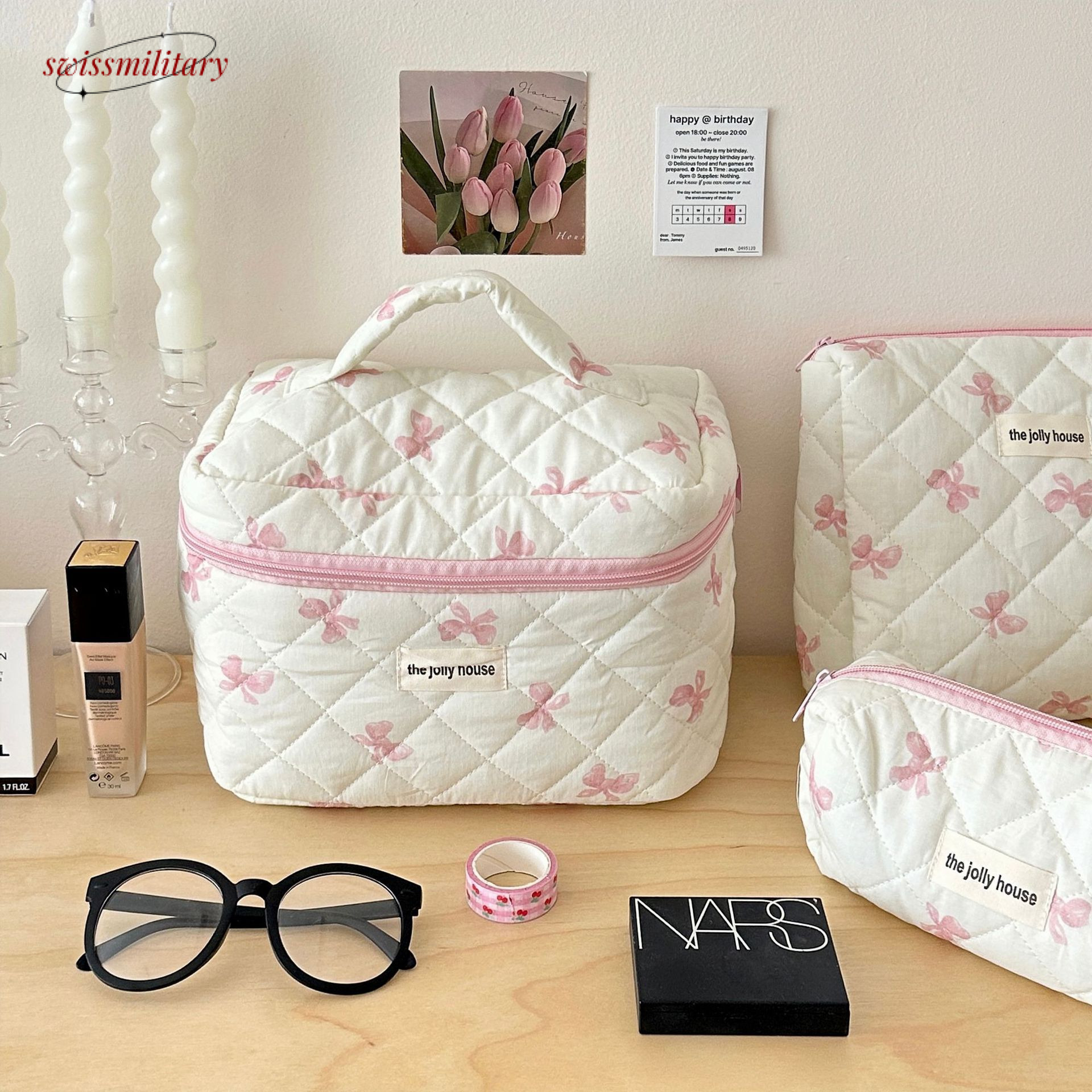 Swissmilitary Korean version simple bow makeup large capacity, portable, business travel, toiletries bag, cosmetics storage bag for girls #12