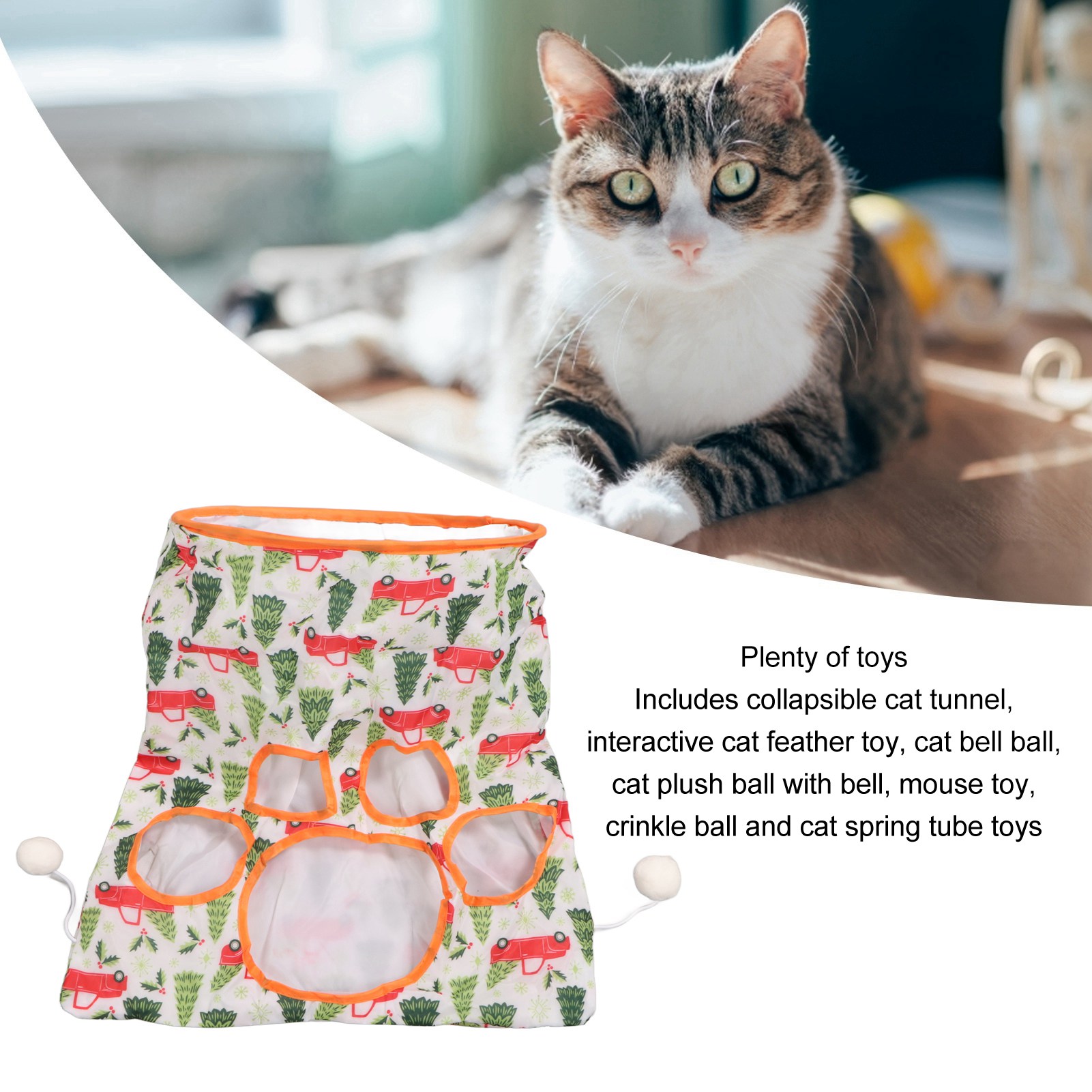 Cat Play Tunnel Toy Set, Multipurpose Fun, Interactive Bell Ball, Plush Ball, Mouse Toy, Teaser Stick, Kitten Toys, Kittens