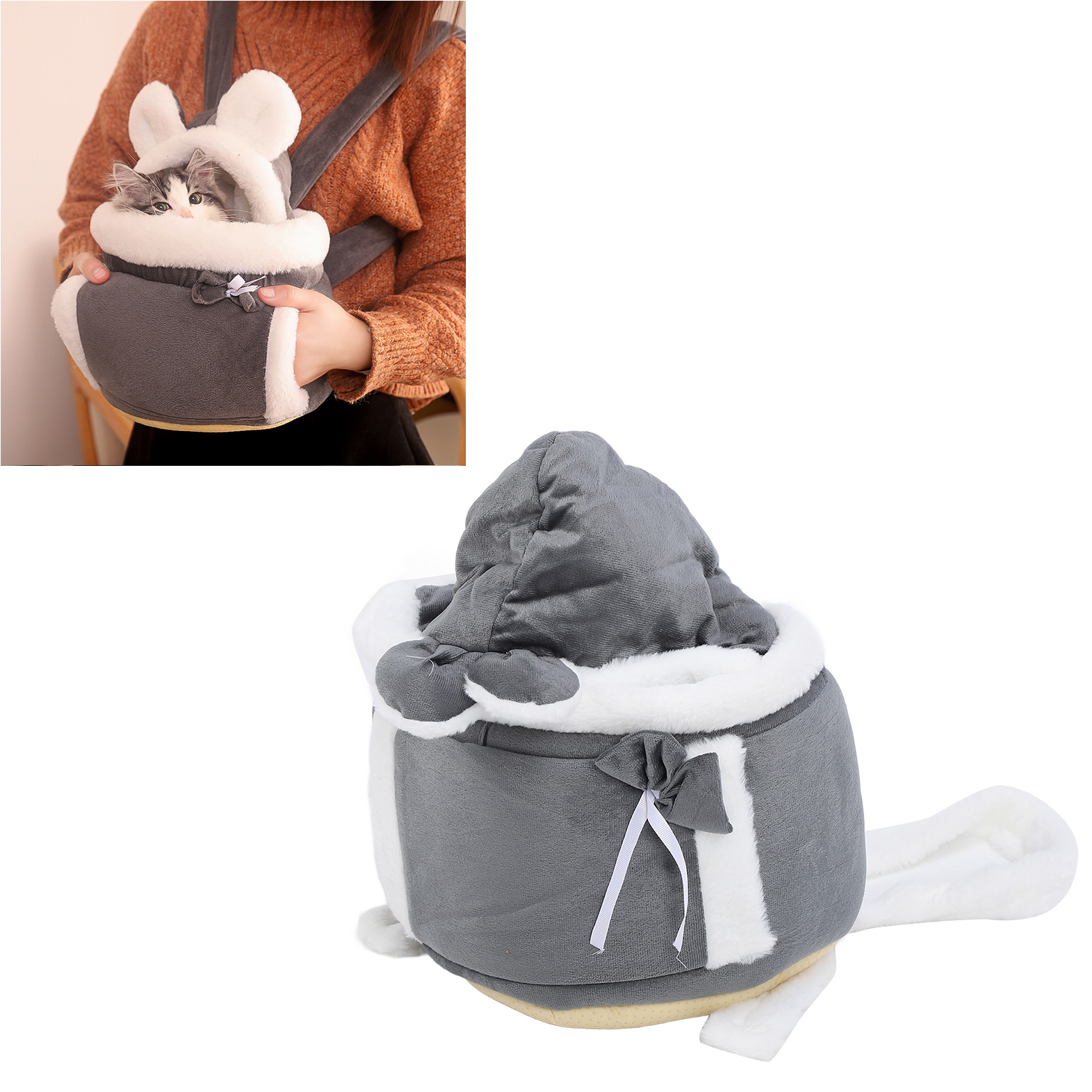 Pet Front Carrier Widen Straps Keep Warm Flannelette Fabric Cats Travel Carrier With Hands Warmer For Small Dogs