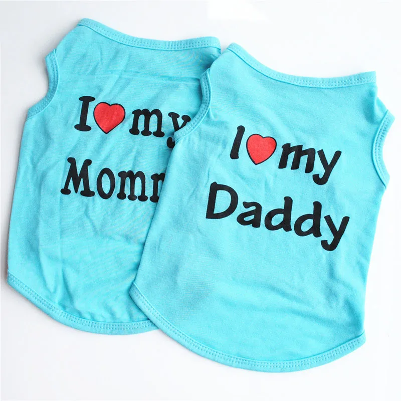 Pet Clothes Casual Puppy Dog Cat Clothing "I Love Mommy & Daddy" Print Cat Vest Tee Shirt 100% Cotton T-shirt Cat Kitten Apparel