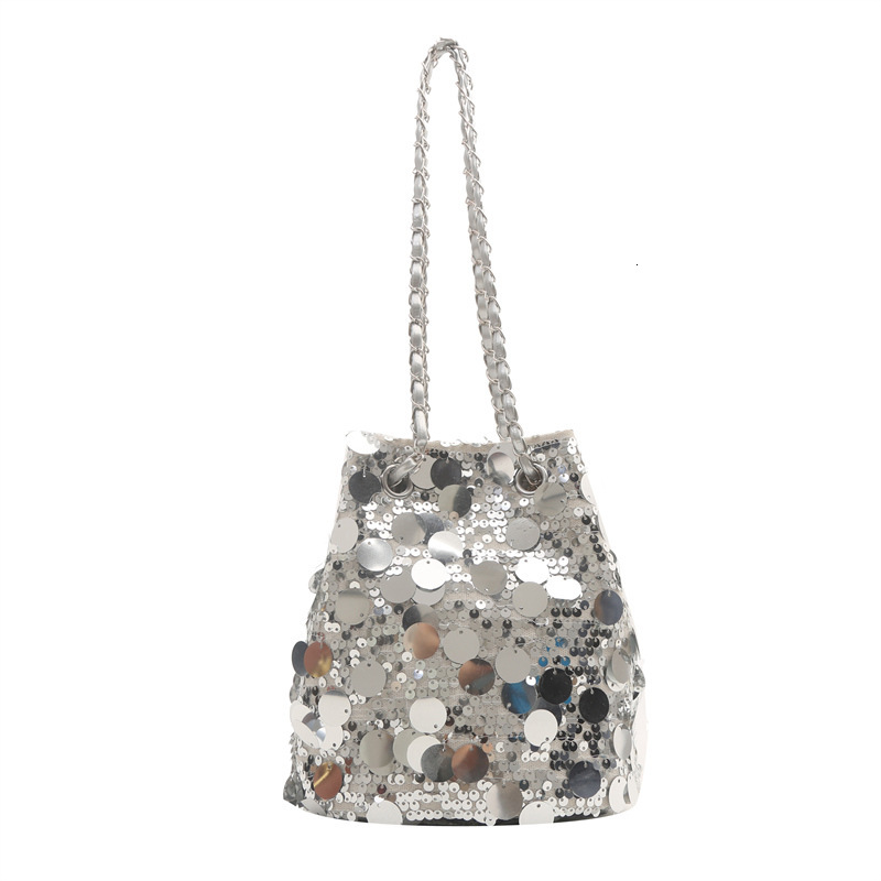 Texture sequin chain small for women 2024 summer new stylish French fashion bucket bag, single shoulder crossbody bag