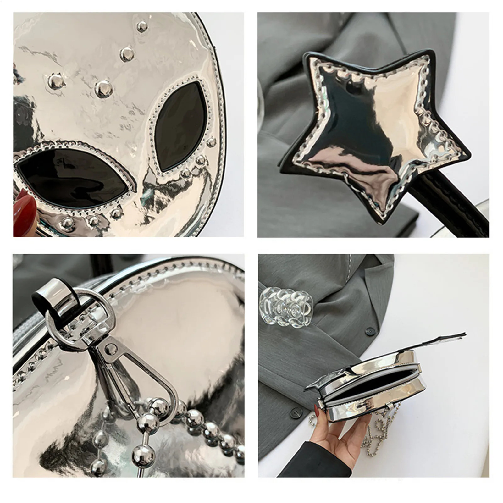 Korean style mini cross shaped bag shoulder bag Halloween funny face creative fun POCket PU leather handbag 240912