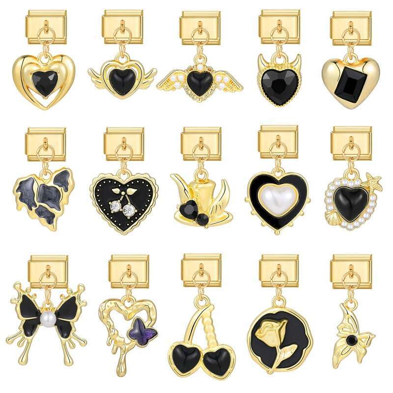 New Women's Gift Gold Angel heart Pendant Italian Charms Links Bangle Beads Fit 9mm Stainless Steel Bracelet Making DIY For Women Fashion Jewelry