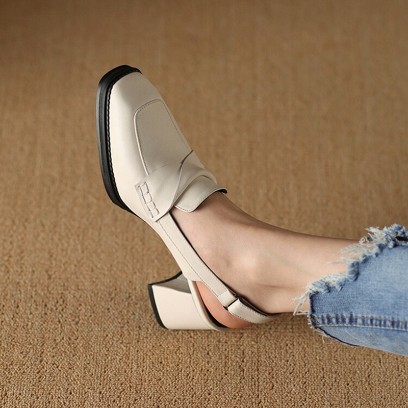 NEW Summer Women Sandals Genuine Leather Shoes for Women Cover Toe Slingback Shoes Square Toe Chunky Heel Designer Sandals