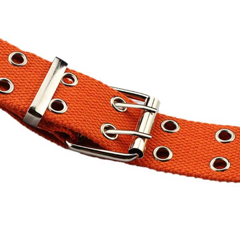 Women Studded Grommet Hole 2 Row Pin Buckle Canvas Nylon Belt Waistband 105cmX240914