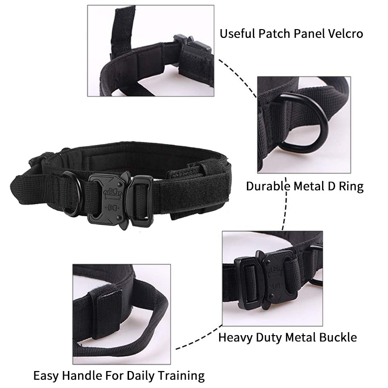 Durable Military Tactical Dog Collar Adjustable Nylon German Shepard for Medium Large Walking Training Pet Accessories