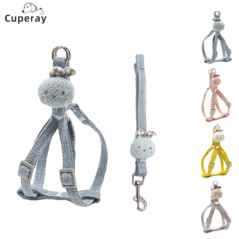 Puppy Harness and Leash Set, Adjustable Pet Leash and Harness with Cute Bunny Decoration & Hardware for Puppies and Cats Outdoor