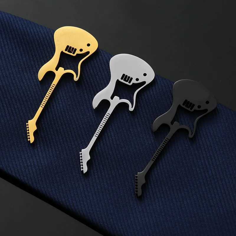 High-grade titanium steel mens personality creative tie clip guitar musical instrument fashion stainless steel light luxury tieX240914