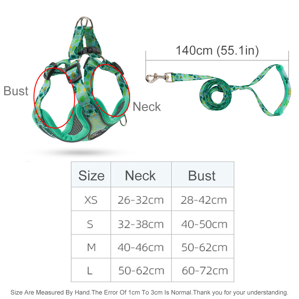 Pet Harness and Leash，Reflective Shiba Inu Bichon Frize Adjustable Harness Anti-breakaway Medium & Large Dog Leash Pet Supplies