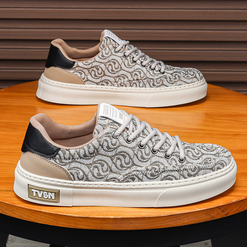 2024 New Shoes for Men Canvas Casual Shoes Trend Print Flat Skateboard Shoes Cool Lace-up Sneaker