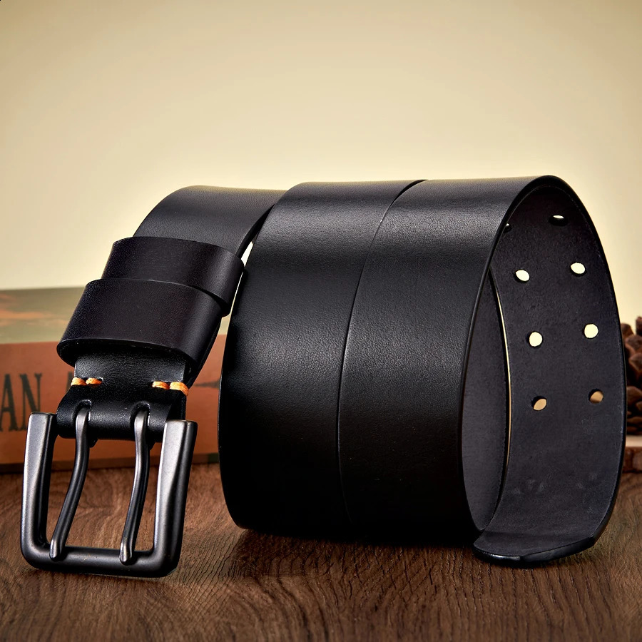 4.3cm Wide Thick Real Cowskin Genuine Leather Belt For Men High Quality Casual Male Belt Double Pin Buckle Cowboy Business Strap 240903