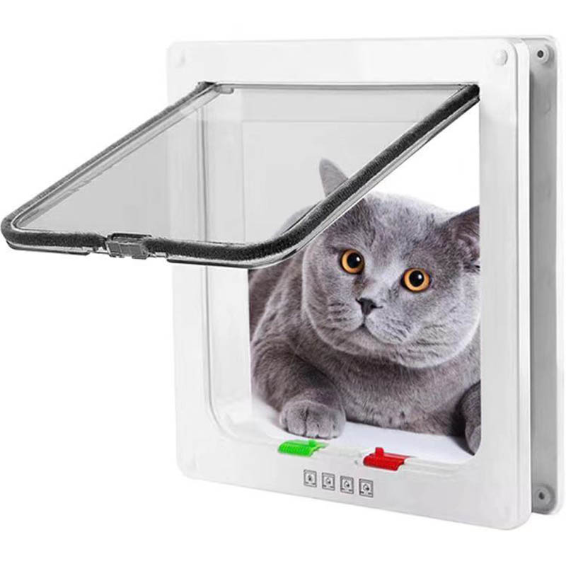 Pet Door 4 Way Lockable Dog Cat Kitten Door Security Flap Door ABS Plastic S/M/L Animal Small Pet Cat Dog Gate Door Pet Supplies