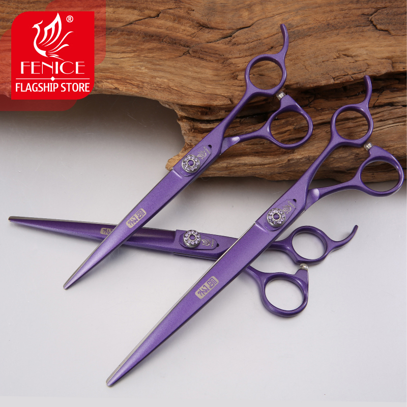 Fenice Professional Purple Pet Grooming Scissors 7.0/7.5/8.0 Inch Dog Hair Cutting Shears Tijeras