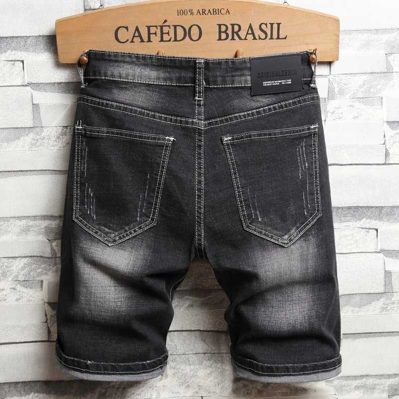 Summer Fashion Mens Denim Shorts Chinese Style Embroidery Classic Black Stretch Slim Casual Short Jeans Trend Streetwear MaleX240914