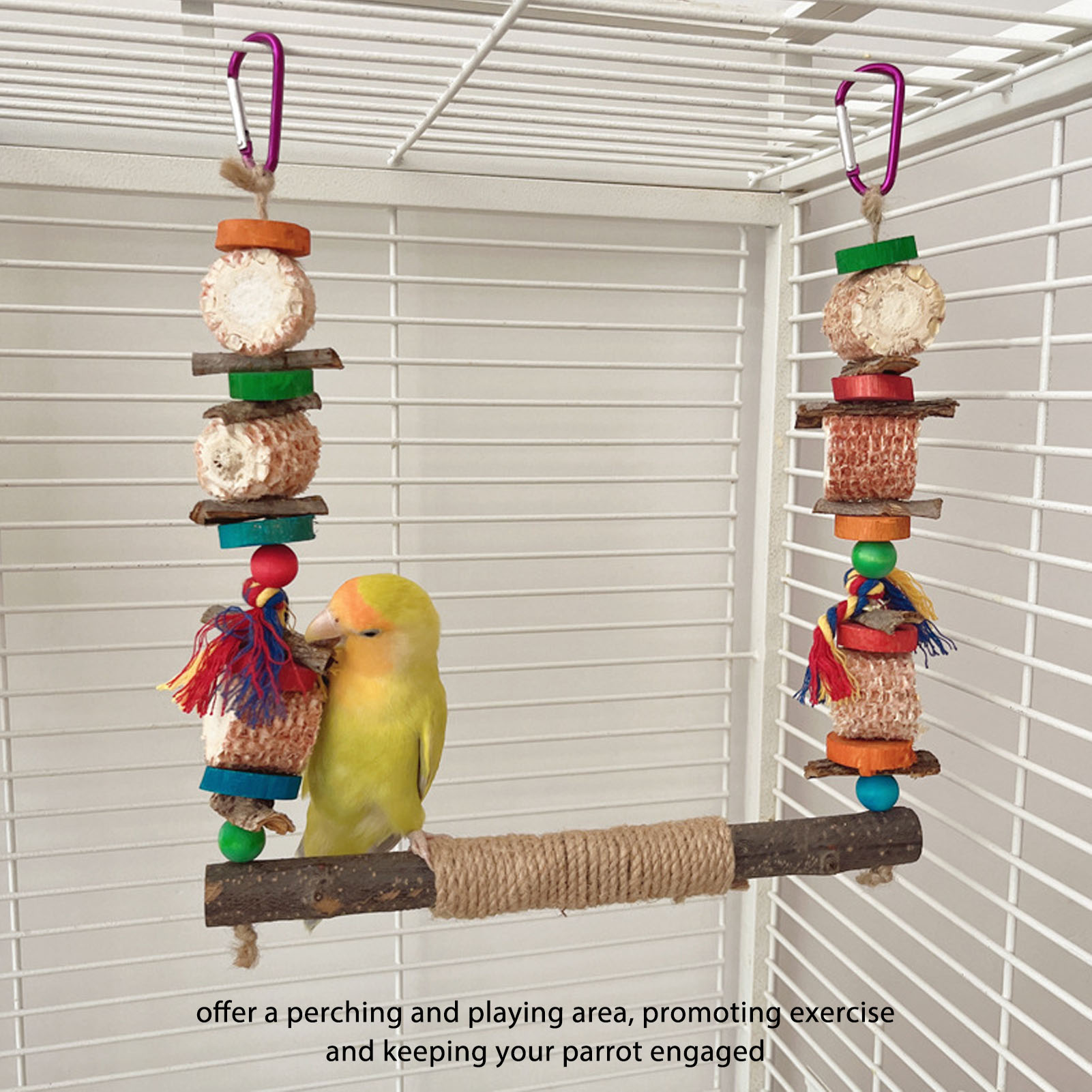 Bird Swing Chewing Toys Rich Colors Safe Corn Husk Bark Edible Coloring Matter Hanging Bird Toys For Parrot Parakeets